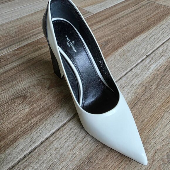 Louis Vuitton White Croc Embossed Leather & Leather MatchMake Block Heel Eur. 38 - Picture 4 of 16